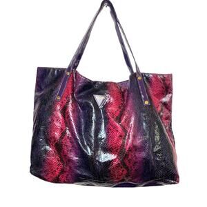 Vintage Guess Faux Leather Tote Purple Pink Snake Skin Large Shoulder Artsy Bag